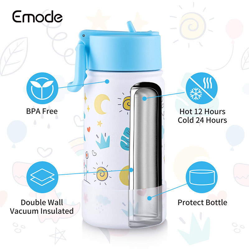 Kids Water Bottle with Straw Lid | Vacuum Insulated Stainless Steel Double Walled Tumbler Travel Cup Thermal Mug for School