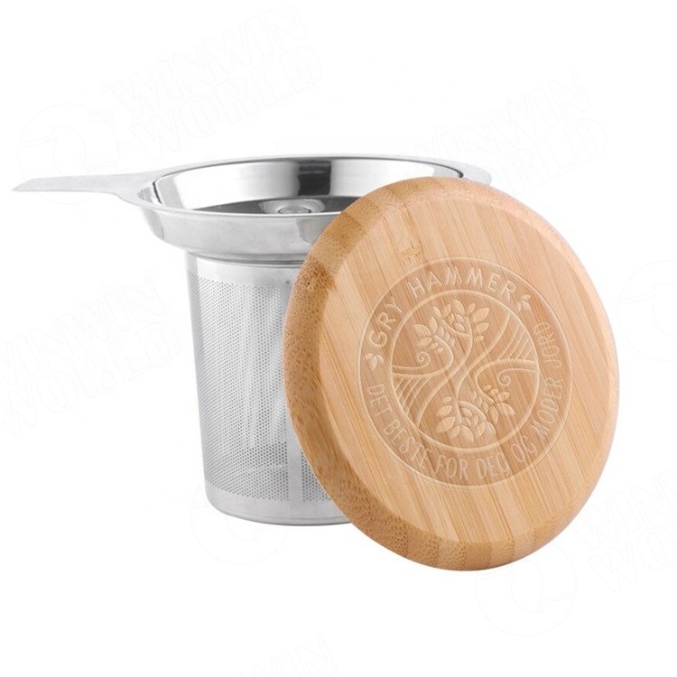 Tea Infuser Basket Stainless Steel Tea Filter With Bamboo Lid Drip Tray Tea Diffuser for Hanging on Teapots Mugs Cup