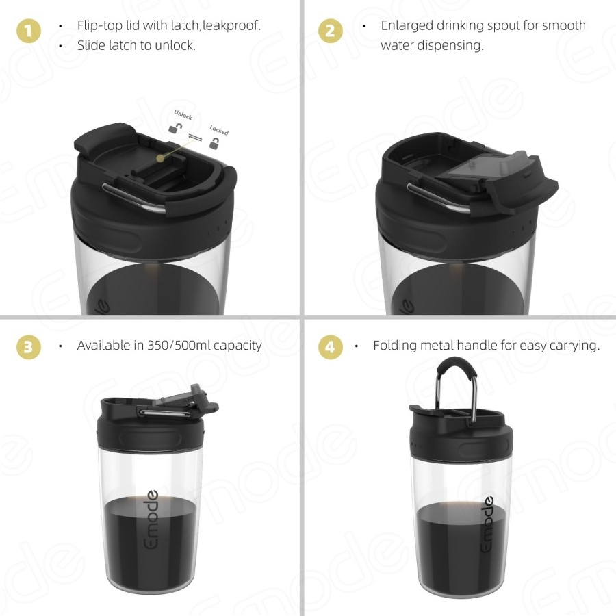 Patent Reusable Leak proof Insulated Tumbler 12 oz Stainless Steel Coffee Travel Thermal Cup with Carry Flip Folding Handle Lid