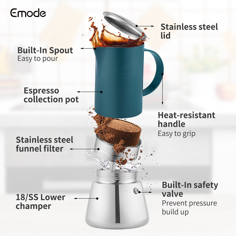 Emode Italian Luxury Coffee Moka Pot Gift Set with Espresso Cup, Stainless Steel Manual Stovetop Espresso Coffee Maker Green