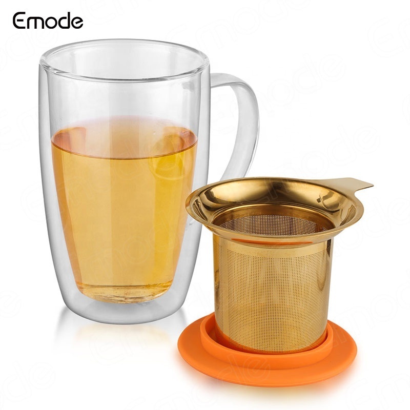 Gold Stainless Steel Tea Infuser Basket Tea Filter With Custom Bamboo Lid Tea Diffuser Steepster for Hanging on Teapots Mugs Cup