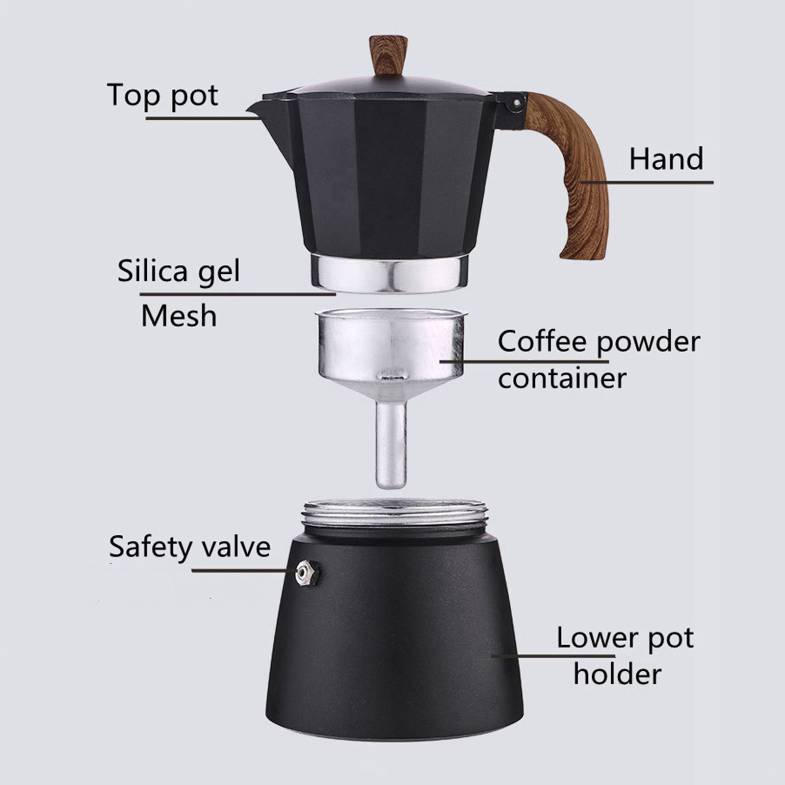 Moka Coffee Pot Aluminum Induction 6Cup, Stovetop Espresso Coffee Maker,Classic Italian Aluminum Moka Pot with Soft Touch Handle