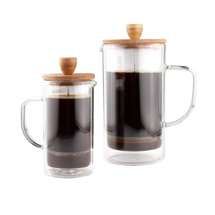 14oz/20oz Double Wall Bamboo Lid Double wall Glass Material and Coffee & Tea Sets Drinkwares Type French Press Coffee Maker