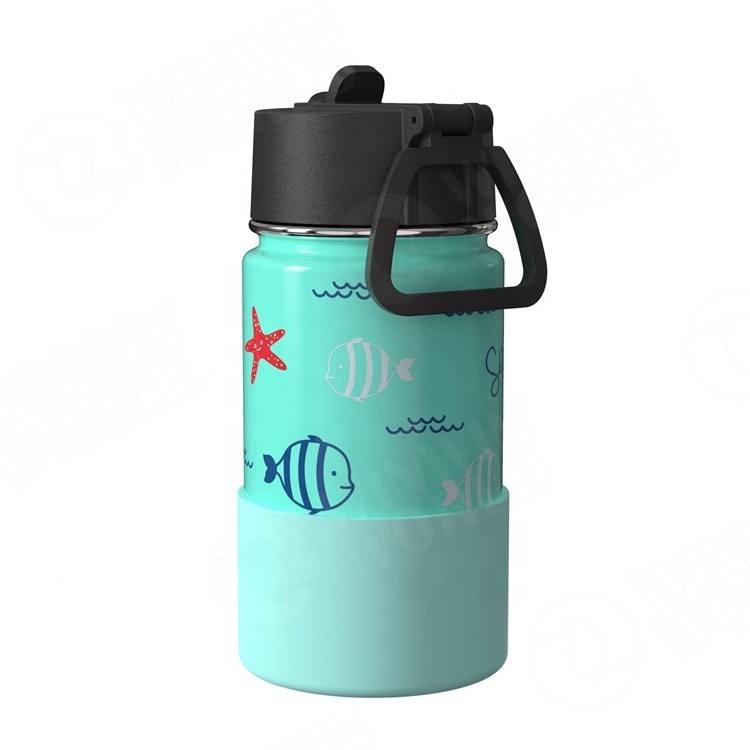 Kids Water Bottle 16 oz Stainless Steel Vacuum Insulated Wide Flask with Leakproof Spout Lid