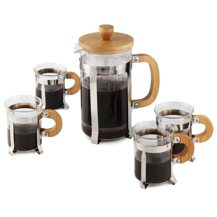 Hot Sale Bamboo Coffee  french press Glass Material and Coffee & Tea Sets Drink ware Type French Press Coffee Maker