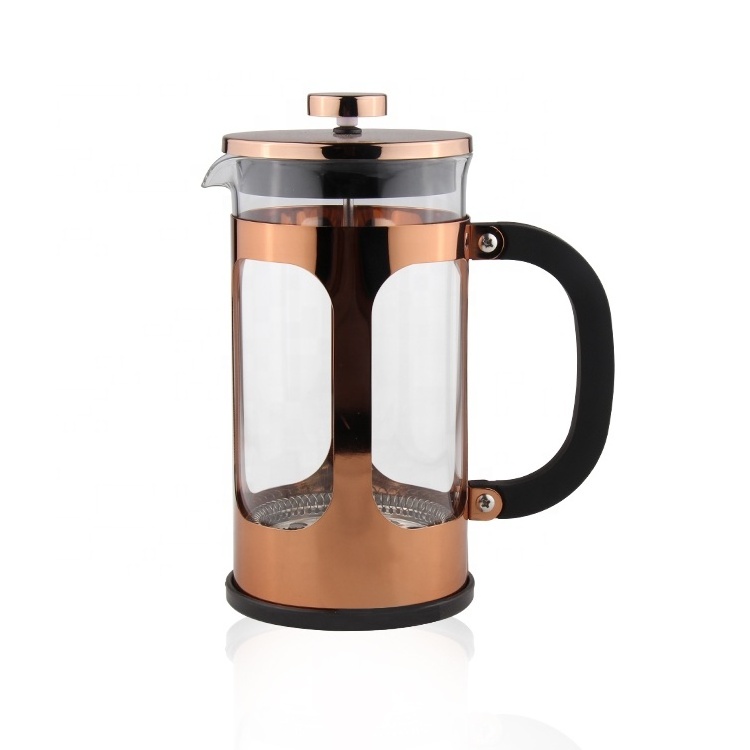 French Press Coffee Maker,Glass Classic Copper Stainless Steel Coffee Press,Cold Brew Heat Resistant Borosilicate Coffee Pot