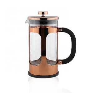 French Press Coffee Maker,Glass Classic Copper Stainless Steel Coffee Press,Cold Brew Heat Resistant Borosilicate Coffee Pot