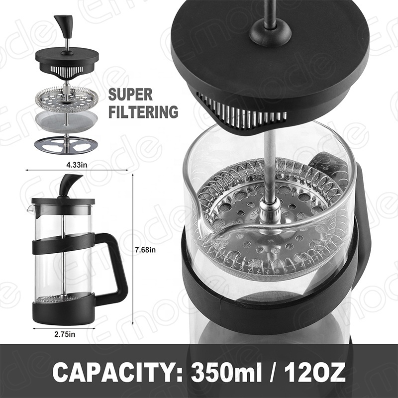 2/8 Cup Cafetiere Coffee Press,French Press Maker for Filter Coffee,Loose Tea and Milk Froth with Triple Stainless Steel Filter