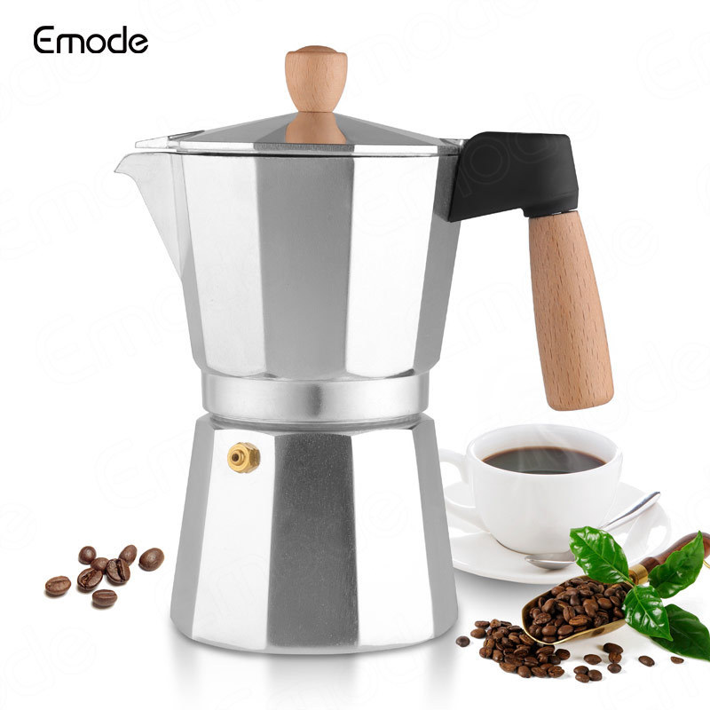 Best Vintage Aluminum Stovetop Save Espresso Machine Italian Coffee Percolator 6 Cups Coffee Maker With Wooden Handle