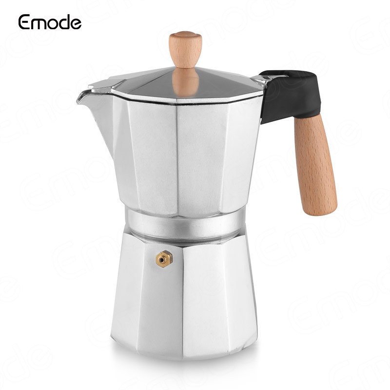 Best Vintage Aluminum Stovetop Save Espresso Machine Italian Coffee Percolator 6 Cups Coffee Maker With Wooden Handle