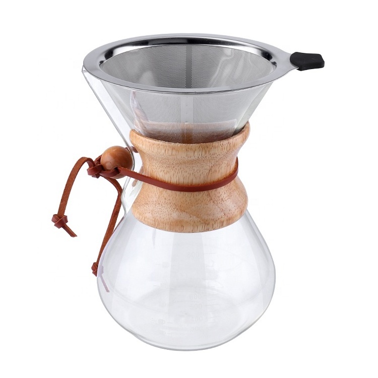 Pour Over Wood-Collar Coffee Maker with Stainless Steel Filter,Drip Coffee Maker,Coffee Dripper Brewer,for Camping,Hiking