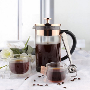 Borosilicate Glass Coffee Maker Rose Gold Cafe Plunger French Press With Four Filter And Glass Cup