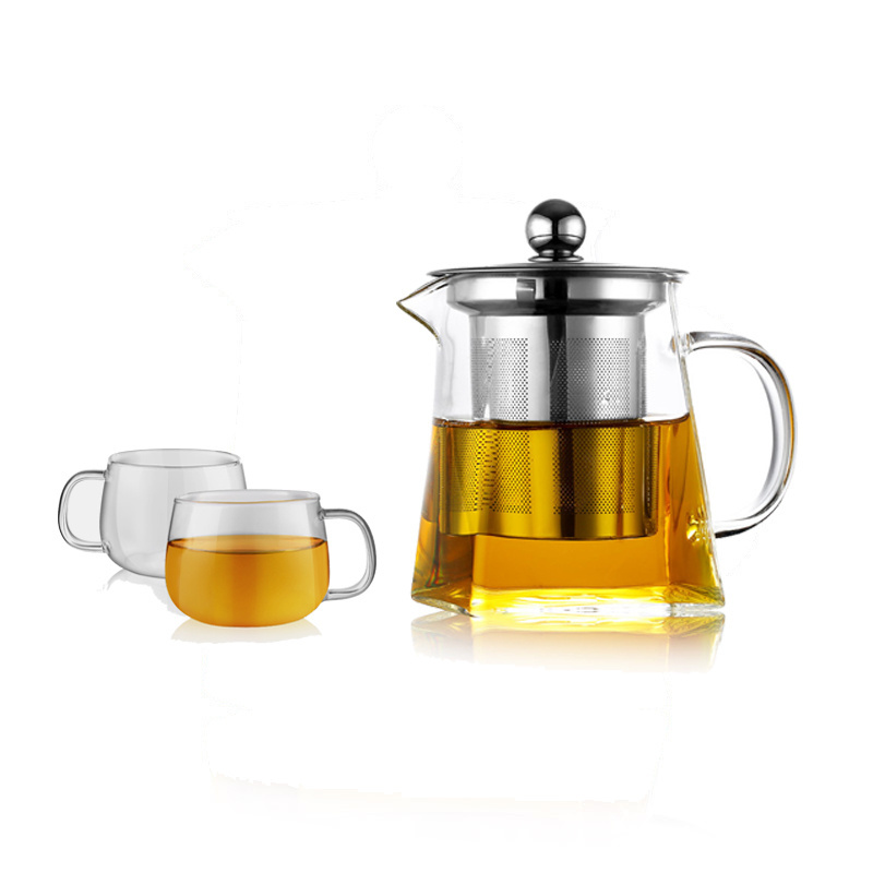 Borosilicate Clear Glass Chinese Mini Teapot, Vintage Tea Infuser Pots Set With Lid, 350ML Tea Pots With Glass Cup Tray