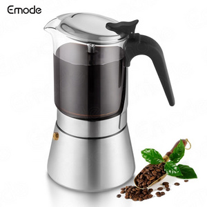 New arrival portable espresso coffee machine with glass top 9 cup, silver color stainless steel coffee maker