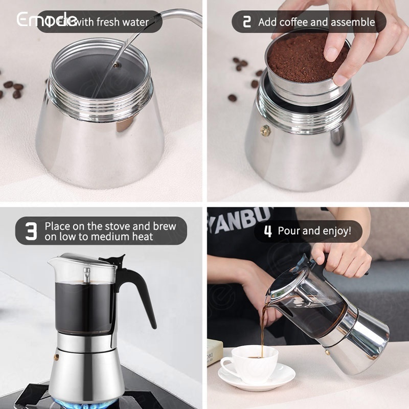 Moka Pot Induction Stovetop Espresso Maker,Borosilicate Glass & Stainless Steel Moka Pot Espresso Cup for Italian Coffee Maker