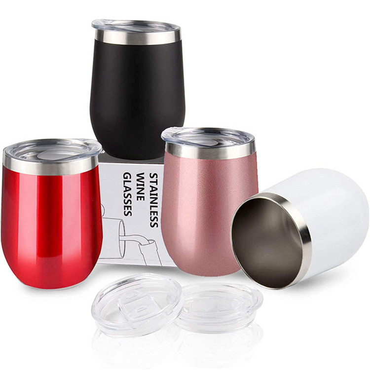 12 oz Sublimation Christmas Gift Double Wall Vacuum Insulated Travel Stainless Steel Wine Glasses with Straws for Coffee Wine