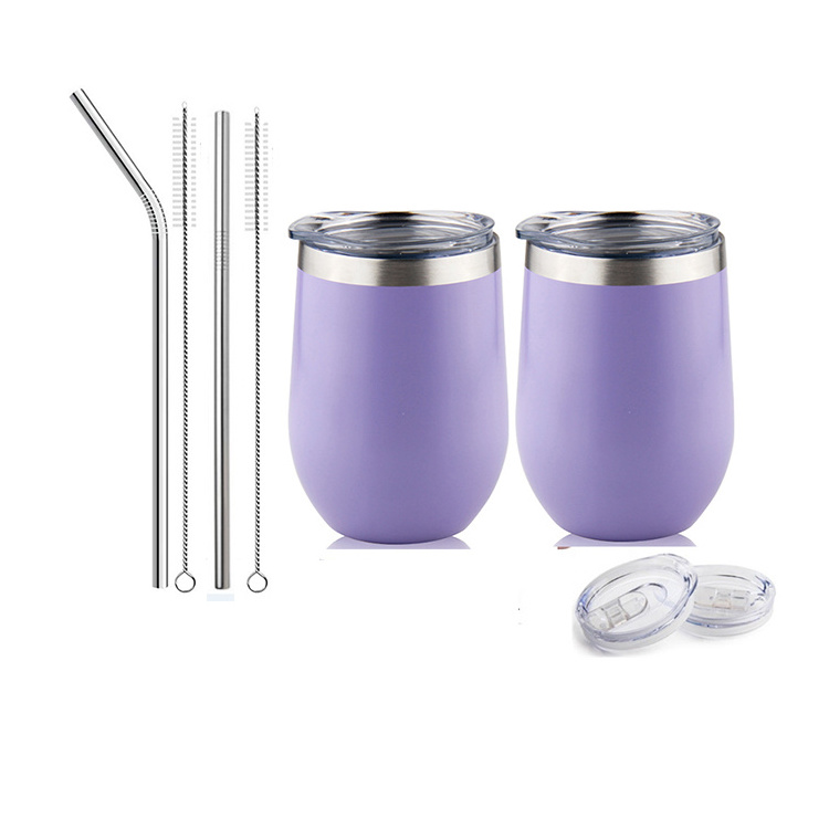 Wine accessories gift set 12OZ Stainless steel tumbler cups with straw/cleaner, Insulted Coffee Mug , BPA Free Slide lid