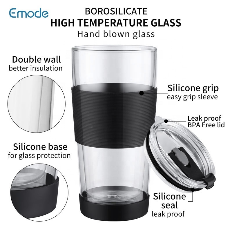 Glass Tumbler With Silicone Sleeve,Glass Iced Coffee Cup,Reusable Cup For Hot & Cold Manufacturer Direct Sales