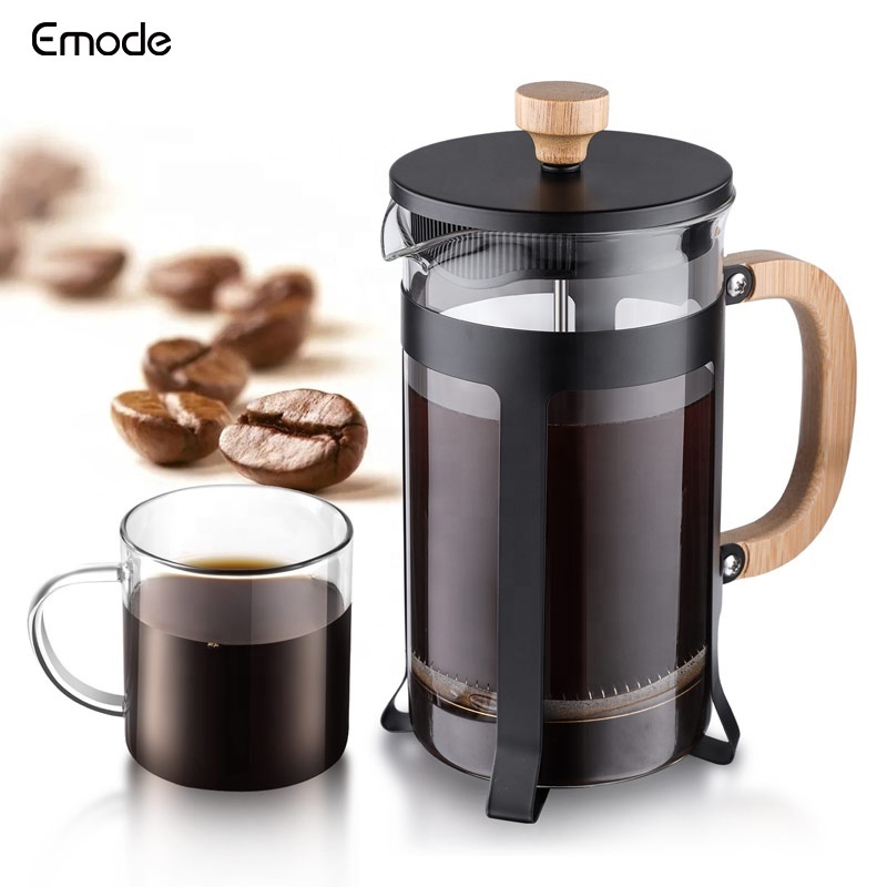 Reusable and Eco-friendly  Heat Resistant Borosilicate Glass Coffee Pot 1L  Glass French Press Coffee and Tea Pot with Bamboo