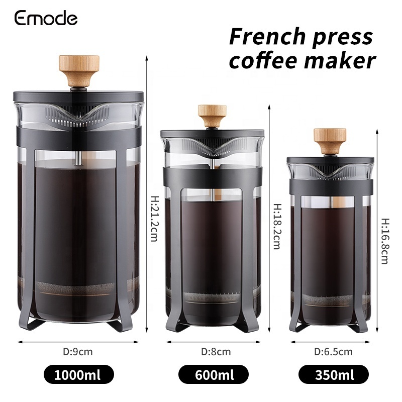 Reusable and Eco-friendly  Heat Resistant Borosilicate Glass Coffee Pot 1L  Glass French Press Coffee and Tea Pot with Bamboo