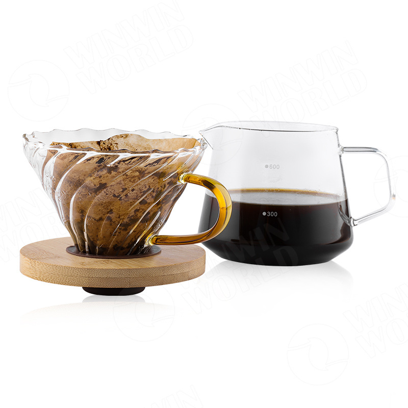 Pour Over Coffee Dripper Glass Carafe Borosilicate Glass Coffee Server Come with Glass Dripper&Stand, 20oz Coffee Pot Server Set