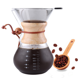 800ML Outdoor Camping Glass Durable Permanent Steel Filter Pour Over Coffee Dripper With Silicone Wooden Band For Cup