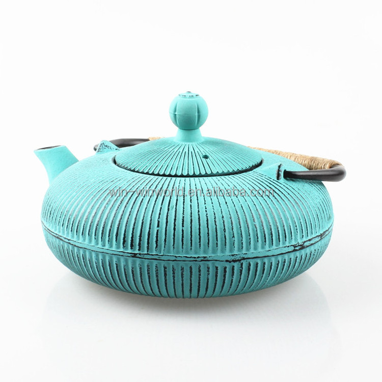 Japanese Style Tetsubin, Tea Kettle with Removable Stainless Steel, Internal Enamel, Blue Cast Iron Teapots