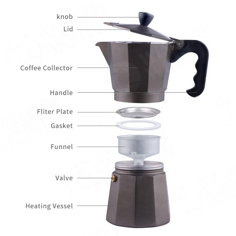 Stovetop Aluminum Espresso Coffee Maker, Moka pot aluminum Italian Espresso coffee maker coffee machine with Manual Grinder Set