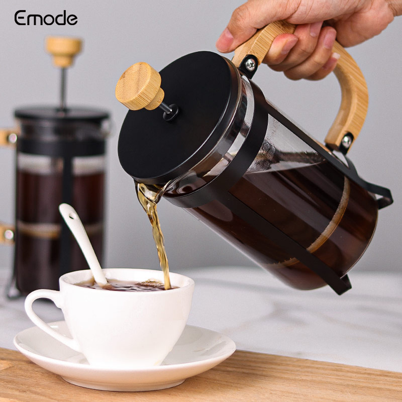 Black 34oz Bamboo Wood French Press Coffee Maker 18/8 Stainless Steel High Borosilicate  Carafe Fresh Espresso Coffee/Tea Maker