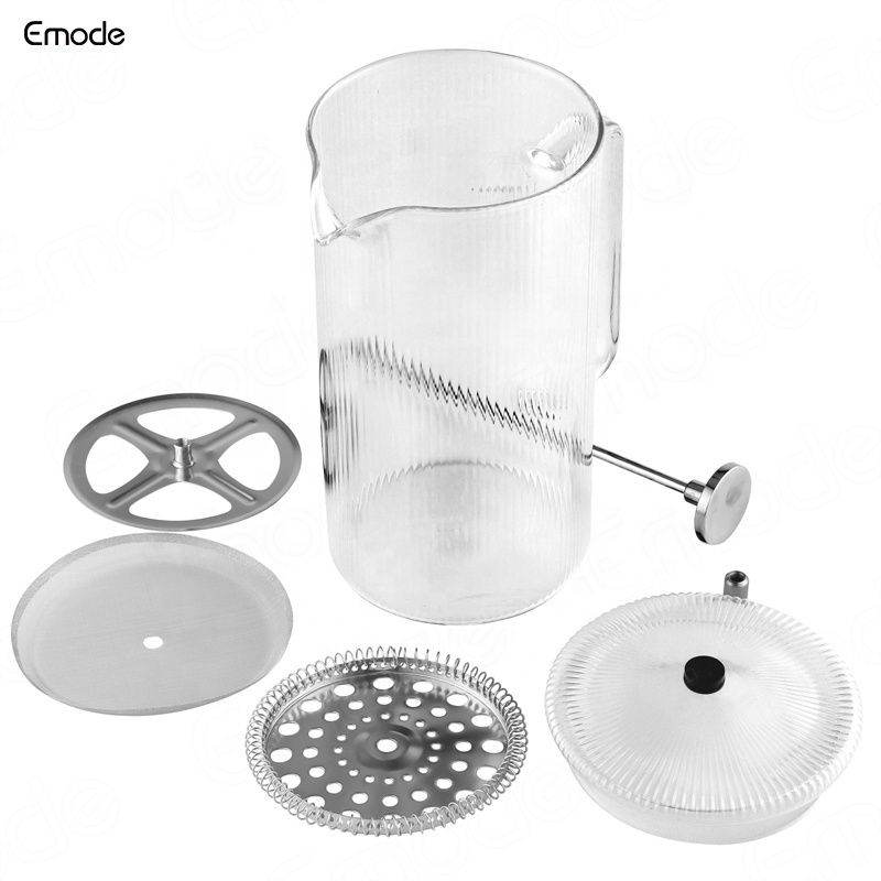 Emode Fluted French Press Coffee and Tea Maker Set Borosilicate Glass Coffee Press Cold Brew Portable French Tea Press