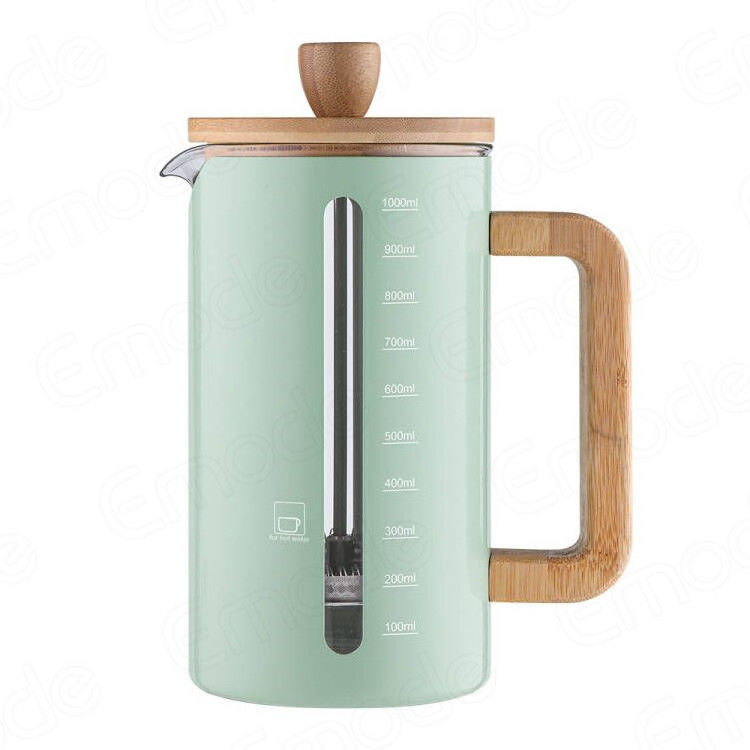 34 Ounce 1 Liter French Press Coffee Maker With Bamboo Lid and Handle Colored Stainless Steel Coffee Press for Camping Gifts