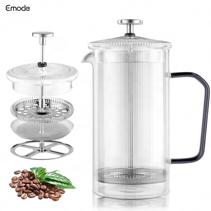 Emode Fluted French Press Coffee and Tea Maker Set Borosilicate Glass Coffee Press Cold Brew Portable French Tea Press