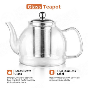 Customized Wholesale Heat Resistant Borosilicate Glass Tea Pot With Tea Infuser