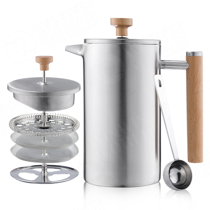 Hot selling Food Grade Coffee Plunger French Coffee Press Stainless Steel Double Wall Coffee Maker French Press