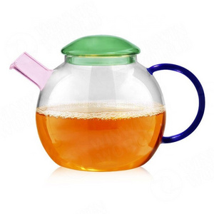 Wholesale Colorful Glass Teapot, Stovetop Safe Tea Kettle, Blooming and Loose Leaf Tea Maker Set Tea Glass Pitcher Carafe Jug