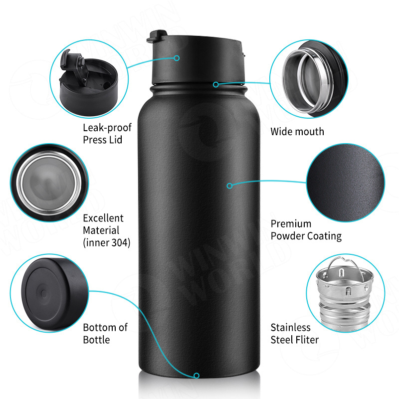 18/32OZ Gym Wholesale Thermoses Sport Double Wall Vacuum Flask Insulated Stainless Steel Drink Water Bottle With Logo Straw Lid