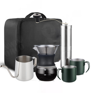 Outdoor Modern Pour Over Coffee Maker Gift Set Includes Kettle,Coffee Grinder and Cup,Great Replacement for Coffee Machine