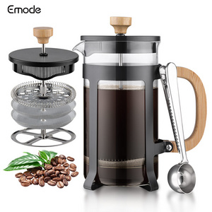 Black 34oz Bamboo Wood French Press Coffee Maker 18/8 Stainless Steel High Borosilicate  Carafe Fresh Espresso Coffee/Tea Maker