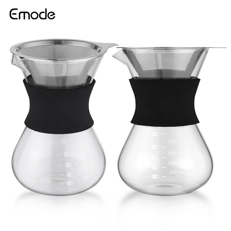 High Heat Resistant Carafe 600ml  Coffee Dripper Brewer, Pour Over Coffee Maker with Triple Layer Stainless Steel Filter