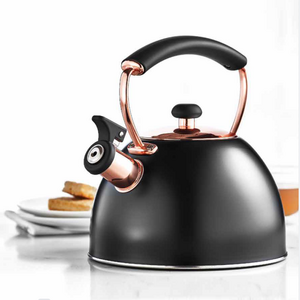 Metal Rose Black Whistle Tea Kettle with Soft Handle  Stovetop Kettle with Stainless Steel Construction