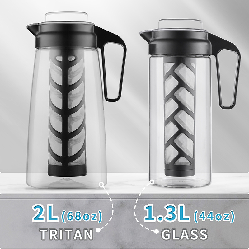 Top Selling 2L Unbreakable Leakproof Pot BPA Free Tritan Plastic Iced Pitcher Cold Brew Coffee Maker With Strainer