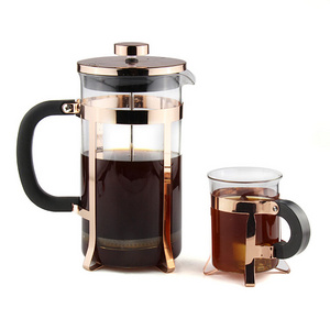 304 Grade Rose golden Stainless Steel French Press Coffee Maker 34 Ounce with 4 Level Filtration System Glass French Coffee Pres