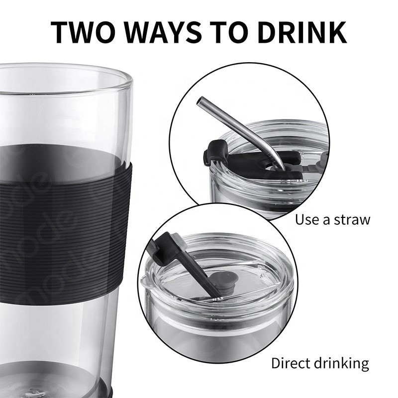 Glass Tumbler With Silicone Sleeve,Glass Iced Coffee Cup,Reusable Cup For Hot & Cold Manufacturer Direct Sales