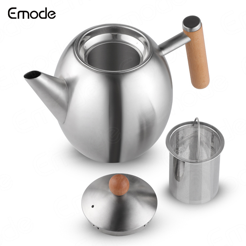 23 Novelty Portable Stainless Steel 1.0 L Teapot Water Fountain with Wooden Handle Set Luxury. Coffee Pot with Infuser Filter