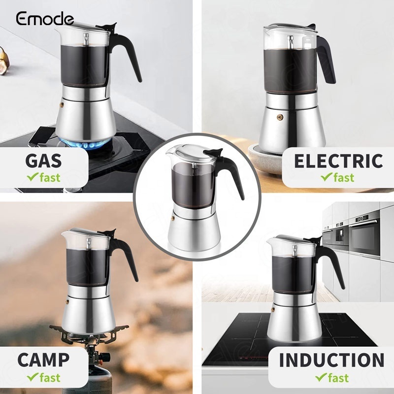 Moka Pot Induction Stovetop Espresso Maker,Borosilicate Glass & Stainless Steel Moka Pot Espresso Cup for Italian Coffee Maker