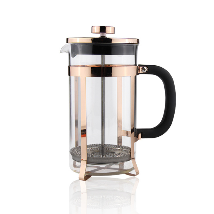 304 Grade Rose golden Stainless Steel French Press Coffee Maker 34 Ounce with 4 Level Filtration System Glass French Coffee Pres