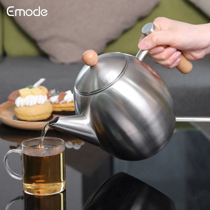 23 Novelty Portable Stainless Steel 1.0 L Teapot Water Fountain with Wooden Handle Set Luxury. Coffee Pot with Infuser Filter