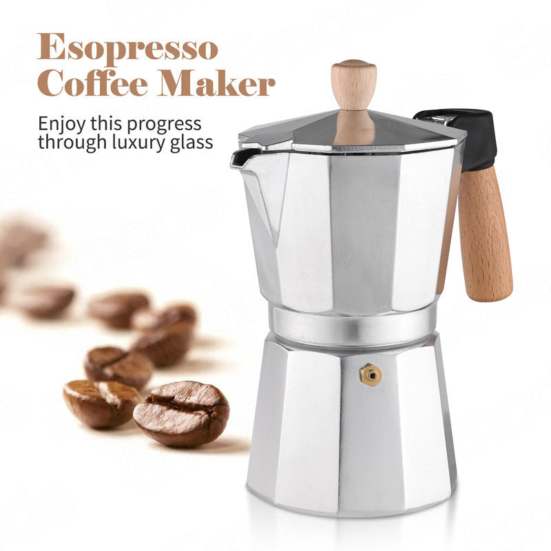 Best Vintage Aluminum Stovetop Save Espresso Machine Italian Coffee Percolator 6 Cups Coffee Maker With Wooden Handle