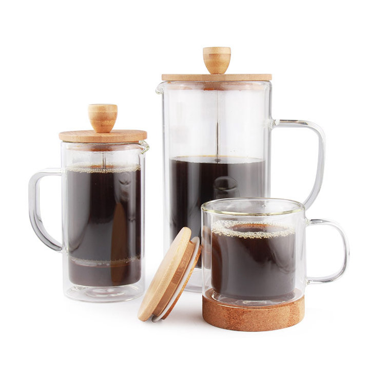 14oz/20oz Double Wall Bamboo Lid Double wall Glass Material and Coffee & Tea Sets Drinkwares Type French Press Coffee Maker