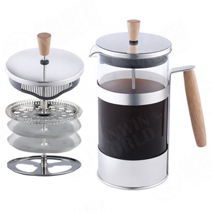 New Arrivals Bamboo Coffee French Press with Wooden Knob&Handle. Mini Home Coffee&Tea Maker 34oz, 4 Level Filtration System